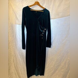Absolutely Famous Deep Teal Velvet Long Sleeve Dress
